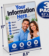 3 Pack - 8.5" x 11" Sign Holders Tabletop Slant Back Acrylic Plastic Slide In