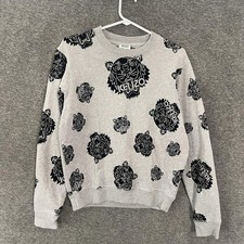 Kenzo Paris Sweatshirt Mens Small Gray Tiger Allover Graphic Crewneck Pullover