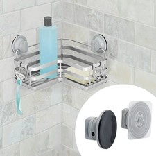 Adhesive or Suction Mount L-Shape Steel Shower Storage Basket, Satin Nickel