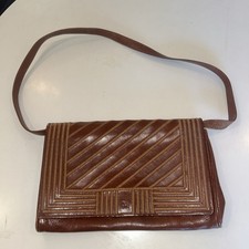 Borsa a mano geometrica vintage FENDI Italy Pequin tracolla pochette cucita WOW