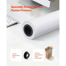 Wide Format Paper, 24 in x 150 ft Plotter Roll, 8 Rolls CAD Bond Rolls with 2 in