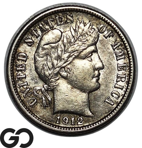 1912-S Barber Dime, Choice AU++ Better Date San Francisco Issue