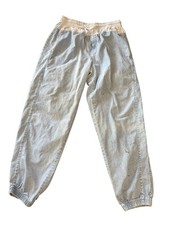 Vintage Pro Spirit Drawstring Pants Denim White Large Pull on Elastic Cuff Leg
