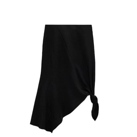 ZARA ASYMMETRIC LINEN BLEND SKIRT BLACK SIZE Medium 7385/434/800