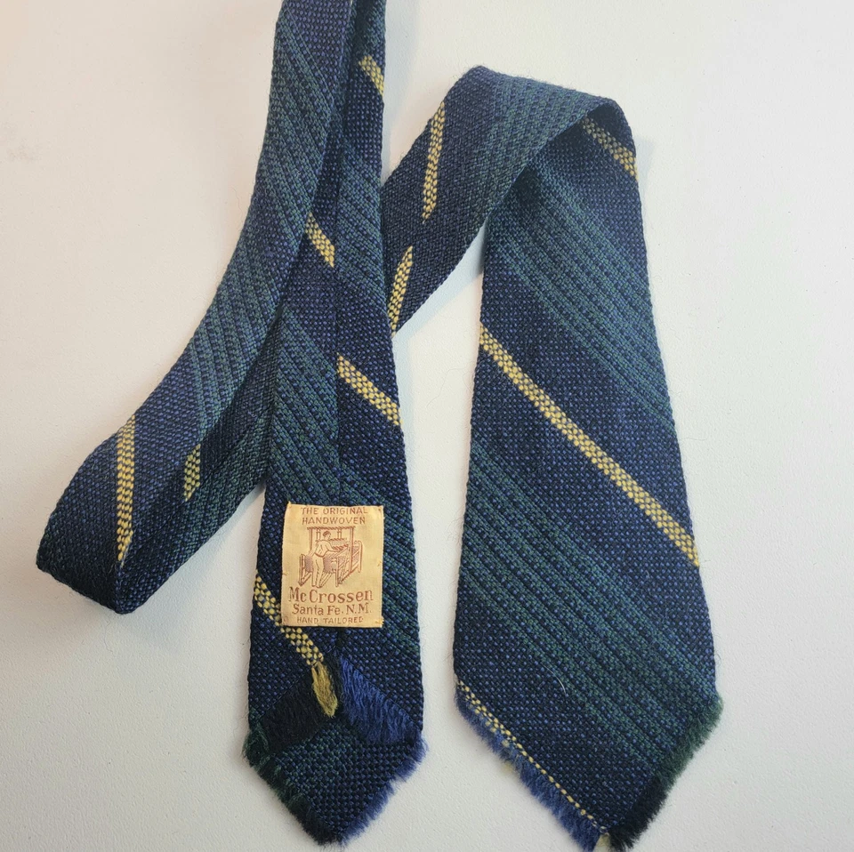Corbata de lana tejida a mano original McCrossen Santa Fe años 30/40 verde azul amarillo Foto 4 de 4