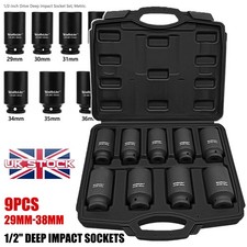 Deep Impact Socket Set 1/2" Drive 9pc 29mm-38mm 6 Point Sockets with Black Case