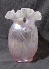 VINTAGE FENTON LARGE PINK IRRIDESCENT CARNIVAL GLASS DAFFODIL PATTERN VASE-LOOK!