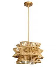 Woven Pendant Lights 16" Boho Wicker Chandelier, Country Cottage Hanging Lamp...