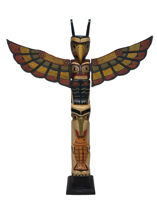 40'' Extra Large Tall 3 Foot Tall Northwest Coast Style Wooden Eagle Fish Totem