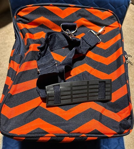 Orange And Navy Blue Chevron 22in Duffle Bag Carryon Bag With Shoulder Strap - Picture 6 of 7