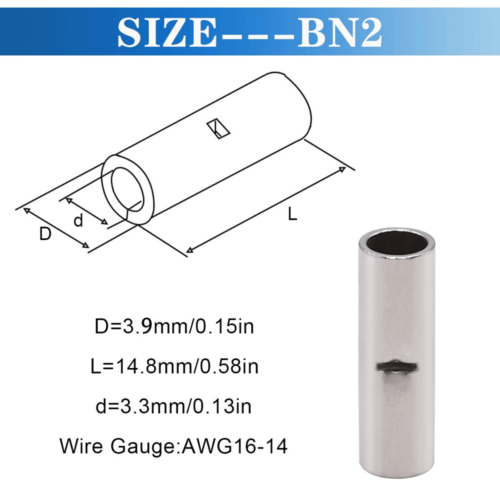 100/200Pcs Copper Bare Wire Splice Terminals Ferrule Butt Crimp Connectors US - Picture 10 of 12