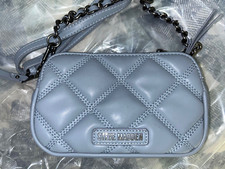 Steve Madden Bdaisy Quilted Double Zip Crossbody Bag Light Blue Silver