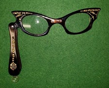 Vintage 50's, 60's women's Folding cat eyeglasses with inset rhinestones.