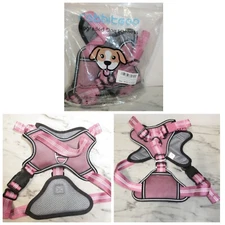 Pink M No Pull Dog Vest Harnesses w Adj Bungee Straps Reflective 2 Ring & Handle