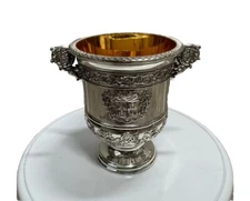 Vintage Corbell Co Solid Silver Plate Gilt Chalice Goblet Coat of Arms Medeval