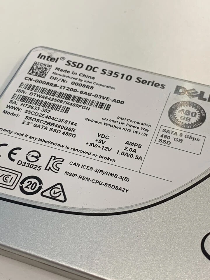 INTEL 480GB SSD 2.5" S3510 SATA 6Gb/s Enterprise SSDSC2BB480G6R - Image 2 of 3