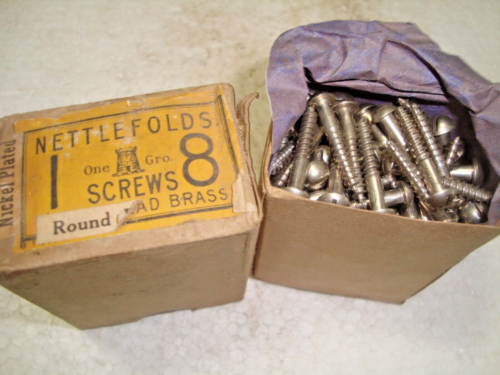 Solid Brass ROUND Head Slotted Wood Screws Nickel Plated 1" x 8g Box of 144 - Picture 2 of 6