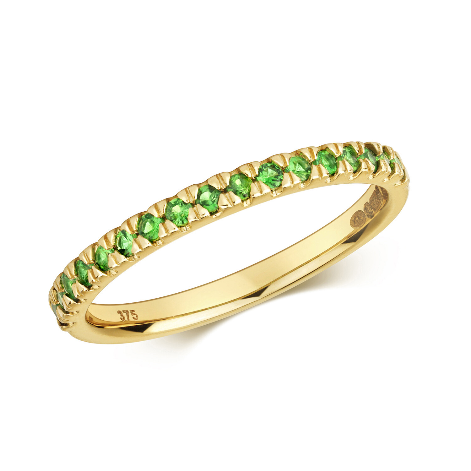 Bague Femme Or Jaune 9k avec Tsavorite Verte et Diamants Éclatants Taille 54