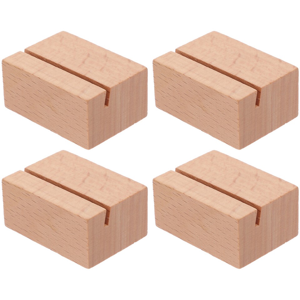 4 Pcs Office Business Card Stand Solid Wood Dining Table Name Holders