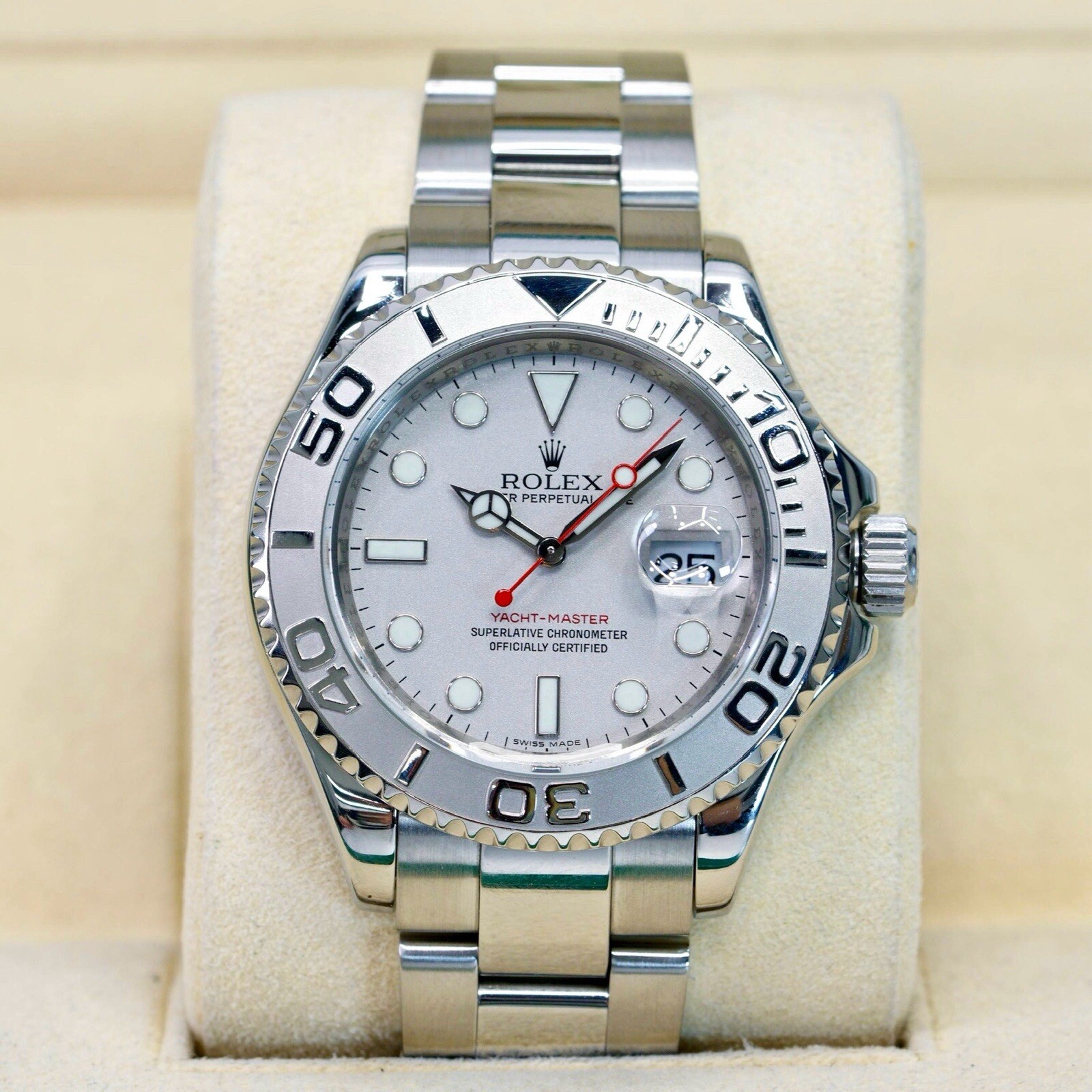 Rolex Yacht Master 16622 Platinum Bezel Engraved Rehaut Men's Watch