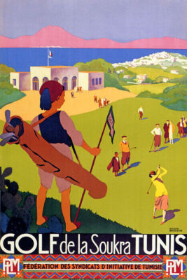 TUNISIA LA SOUKRA GOLF COURSE CLUBS BAG BOY SPORT TRAVEL VINTAGE POSTER REPRO