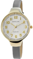Damenuhr Armbanduhr Kunstlederband Grau Goldfarbene Ziffern Analog Quartzwerk