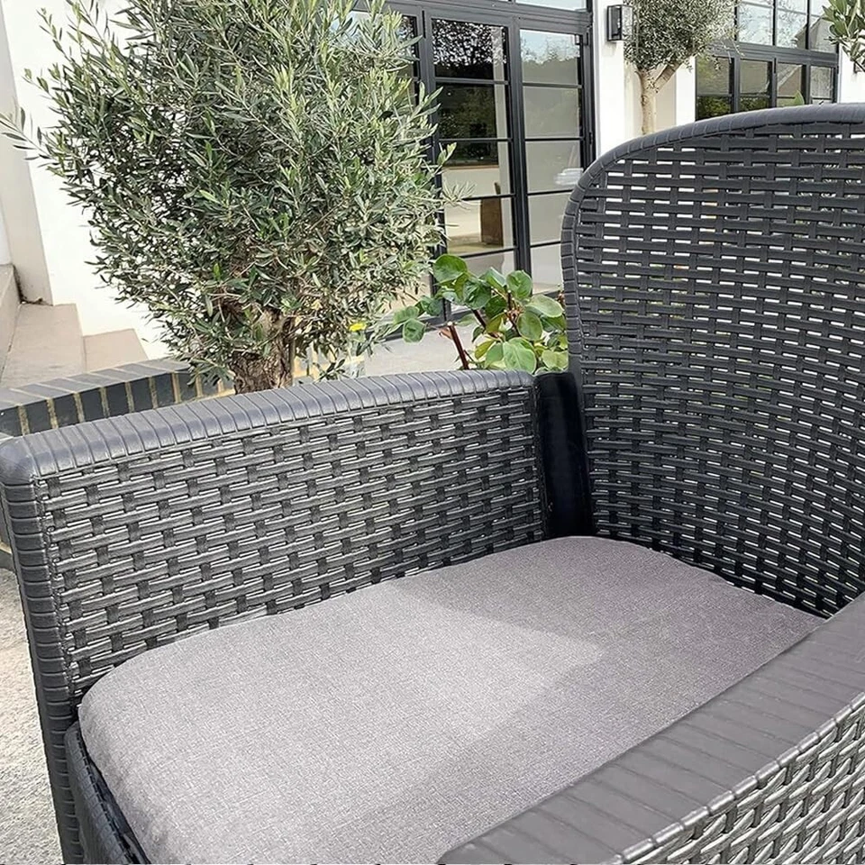 Set Salotto da Giardino Effetto Rattan 2 Persone con cuscini - Antracite AKI1042 - Immagine 4 di 4