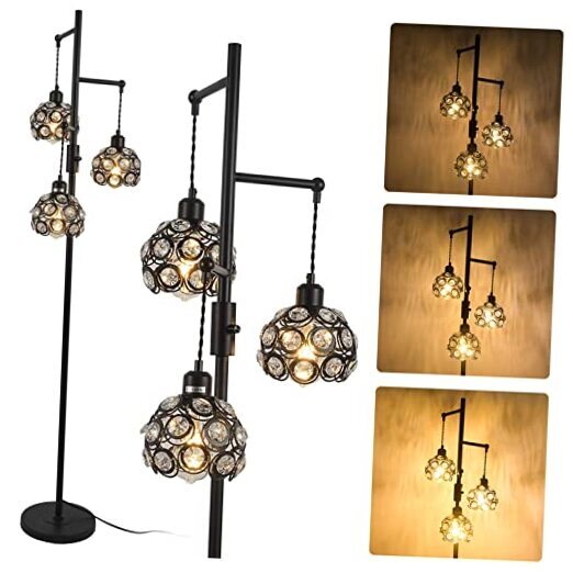 Dimmable Crystal Floor Lamp, Industrial Farmhouse Lamps for Living Room, 3