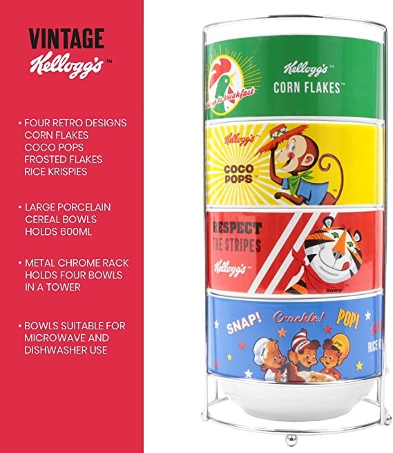 Kellogg's Ceramic Cereal Bowls With Stacking Rack Gift Set Very Rare!