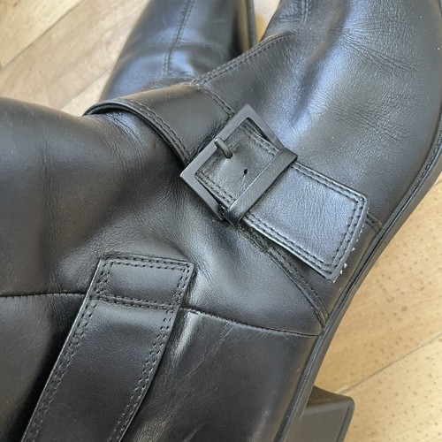 Ecco Womens 9-9.5 M EU 40 Black Leather Ankle Boots Zip Split Square Toe Buckle - Picture 3 of 12