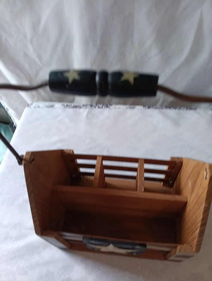 Red White & Blue Wooden Organizer, Tote, Picnic Container Plates Utensils 4th Of - Image 3 of 4