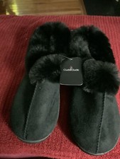 Cuddl Duds Black Fur Slides Size XL 11-12 NWT
