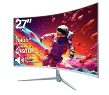 Gawfork 27 Inch Curved Monitor 100hz, Pc White Computer Gaming Monitor FHD 1080p