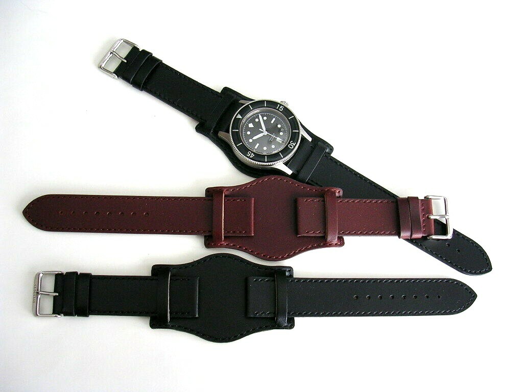 20mm Black BUND Flieger German Pilot Military Leather Watch Band Strap IW SUISSE