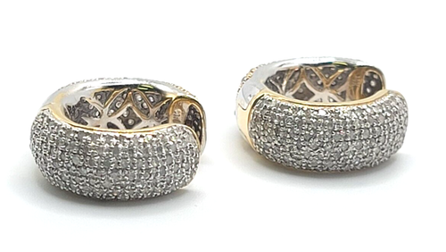 Lady's 14kt Two-Tone Yellow White Gold 2.10ctw Diamond Hoops I I2 Reversable - Picture 3 of 11