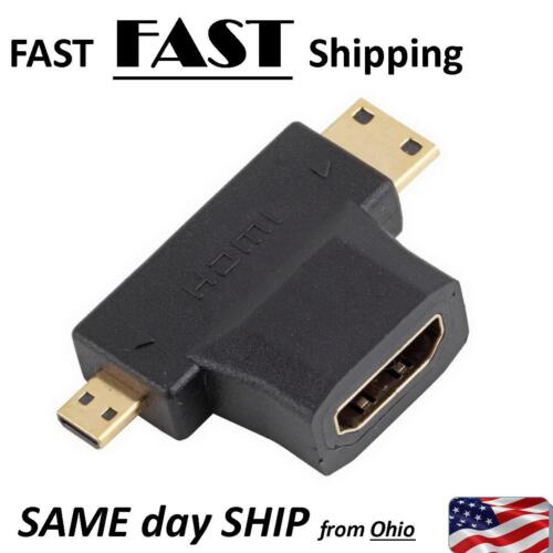 HDMI Female to Mini Micro HDMI Male V1.4 90 Degree 2 in 1 Convertor Adapter DT - Afbeelding 1 van 3