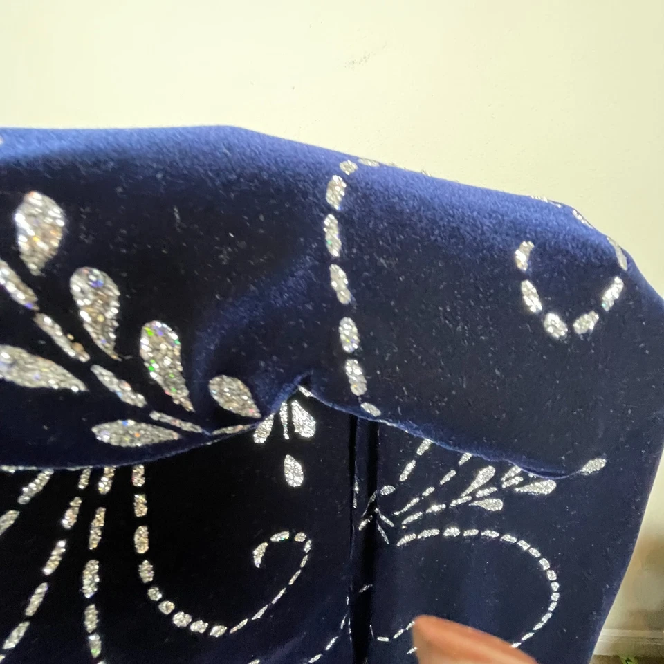 Vestido Jessica McClintock Vintage Azul Terciopelo Brillo Y2K Fairycore Talla Pequeña Foto 4 de 4