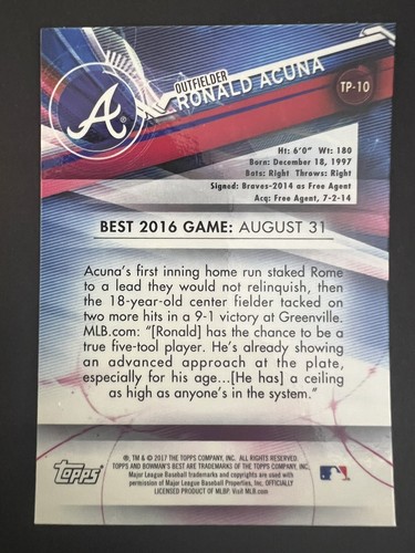 Bowman’s Best Top Prospect Ronald Acuna 2017 #TP-10 casi nuevo-como nuevo o mejor - Imagen 2 de 2