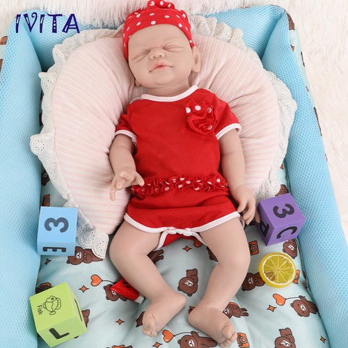IVITA 21'' Silicone Reborn Infant Eyes Closed Sleeping Girl Soft Silicone Doll - Picture 9 of 12