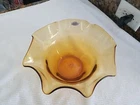 Blenko Glass Wavy Ruffled Top Bowl 5.5" X  11" Vintage Foil Sticker Beautiful
