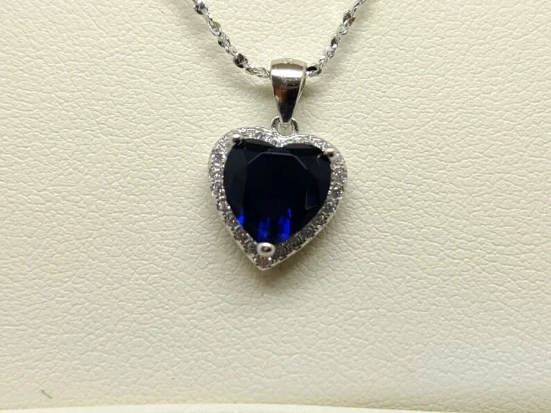 Sterling Silver Blue Sapphire Pendant Wedding Blue Sapphire