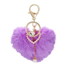5.3" Heart Plush Keychain, Love Faux Fluffy Purse Charm, Purple