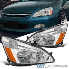 Fits 2003-2007 Honda Accord 24dr Clear Headlights Amber Corner Lamps Lr Pair