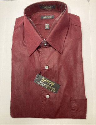 Arrow Shirt Mens 16 1/2 34/35 Maroon Button Up Long Sleeve New Pocket Casual