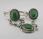 Vintage Navajo Sterling Silver Green Turquoise Slave Cuff Bracelet & Ring 41.5g