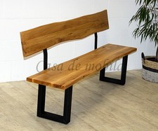 Sitzbank 160 mit Lehne Wildeiche massiv Baumbank Eisen-Gestell Vollholz Eiche ge