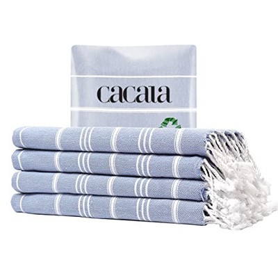  Turkish Hand Towels with Hanging Loop (23 x 4 Piece Hand Towel Set Grey Blue