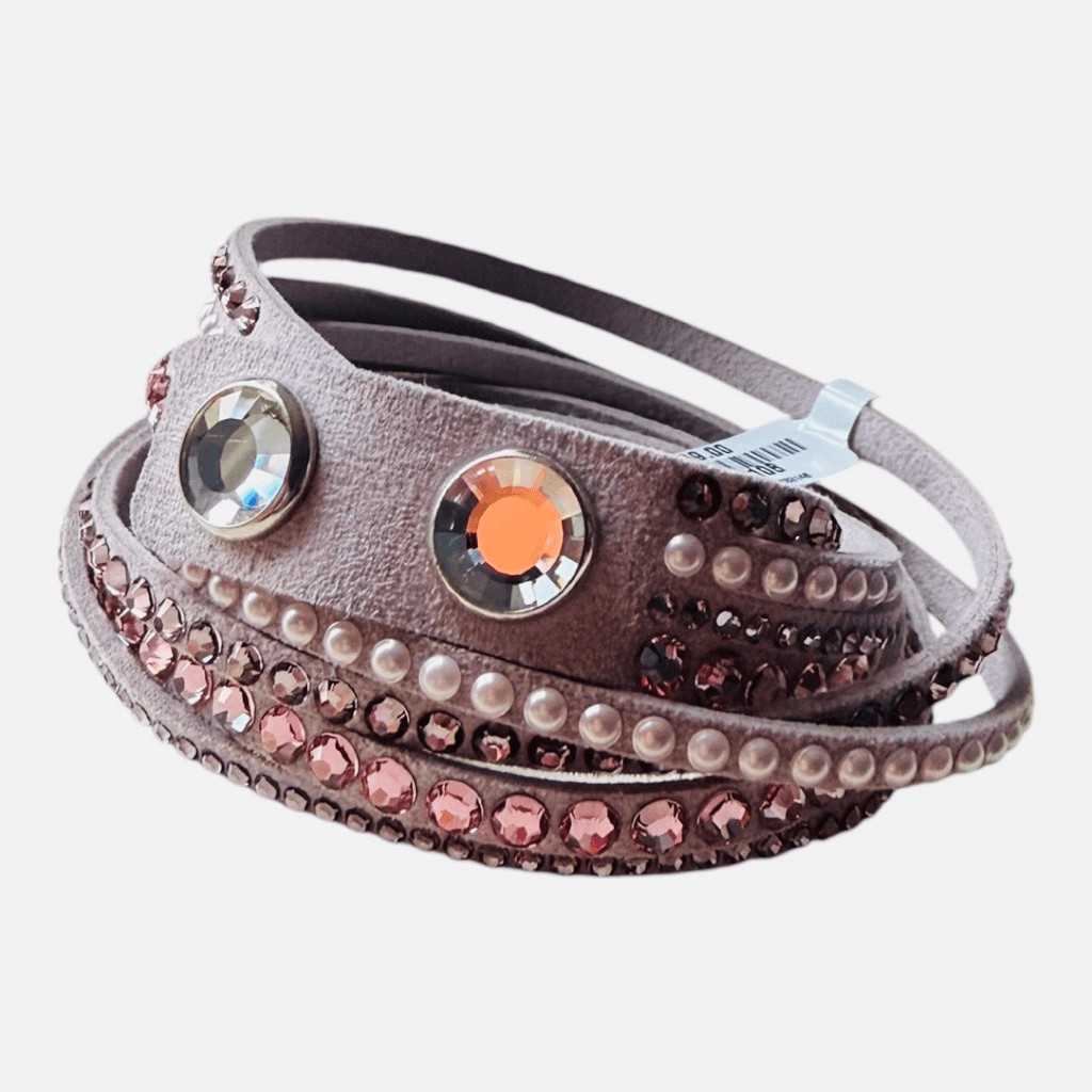 Swarovski Slake Light Purple Leather Wrap Bracelet with Pearls, Crystals and Adj