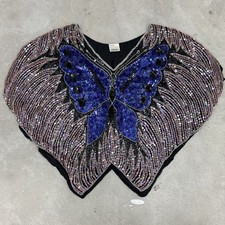 Vintage 1970s Retro Disco Boho Beaded Sequin Butterfly Silk Top