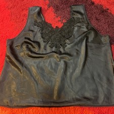 Vtg Escapades Black Satin Camisole Lace Lingerie Cami XXL USA
